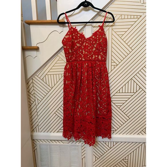 Nordstrom Dresses & Skirts - Red & Cream Lace Layered Midi Dress